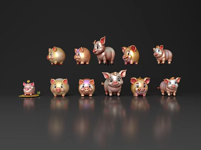 Pig Q version cartoon pig cute pig cartoon anthropomorphic cartoon animal character cartoon material cartoon elements 3d model