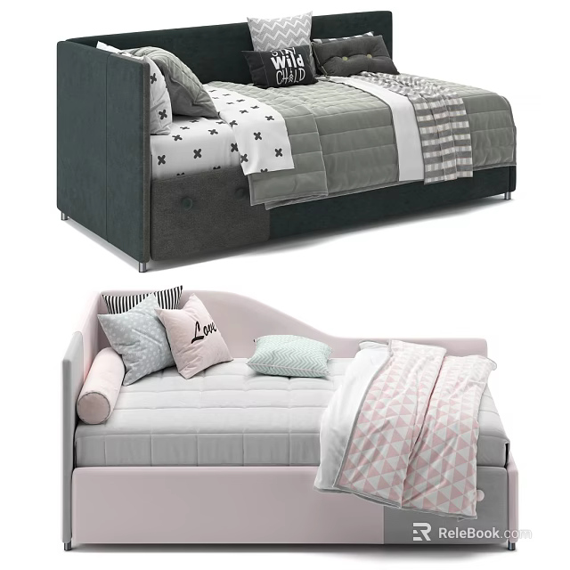 Modern Bedroom Bed Designs With Gray Pink Mattress Pillows And Blankets 3d model 