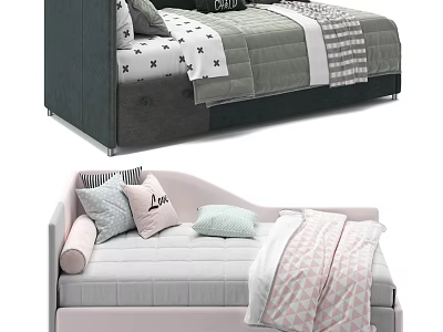 Modern Bedroom Bed Designs With Gray Pink Mattress Pillows And Blankets 3d model