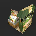 Commercial Mobile Food Cart With Green Awning Chef Figurine And Bread Boxes For Street Business