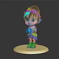Adorable Forest Elf With Leaf Headpiece In Purple Green Outfit Holding Blue Orb On Base