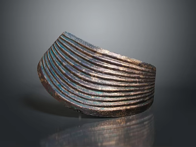 Copper Sculpture With Wavy Stripes And Shiny Surface In Circular Design 3d model