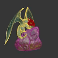 Blue Dragon Sculpture Perched On Rocky Base With Detailed Wings And Yellow Eyes