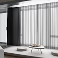 Stylish Home Living Room Decor With Striped Curtains Sofa Small Table And Cushions