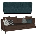 Brown and Blue Sofa Set with Multiple Decorative Pillows and Comfortable Design
