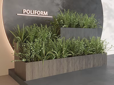 Elegant Green Plants in Tiered Wooden Planters for Modern Interior Decor 3d model