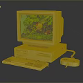 Vintage Computer Setup With Monitor Desktop Tower Keyboard Floppy Disk And Pixel Game Scene