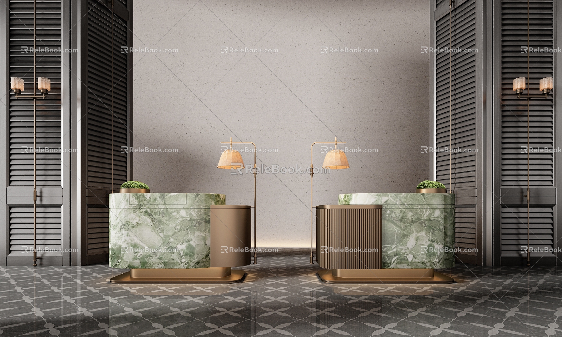 Hotel lobby reception desk front desk water bar 3d model