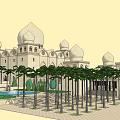 Elegant Ancient Architecture With Traditional Domes Courtyard Pool And Palm Trees