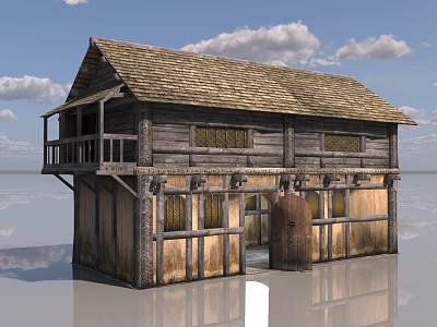 Rustic Two Story Wooden House With Tiled Roof Balcony And Framed Windows 3d model
