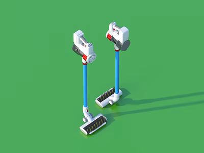 Two Household Cleaning Tools With Blue Poles And White Bases For Home Use 3d model