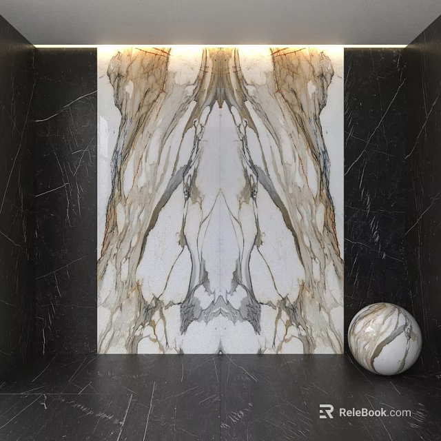 Marble Background Wall With Symmetrical Natural Patterns And Decorative Sphere Accent 3d model