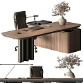 Minimalist Wooden Desk And Chair Set With Black Office Chair And Table Lamp