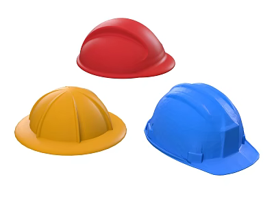 Colorful Safety Hard Hats With Red Yellow And Blue Protective Plastic Design 3d model