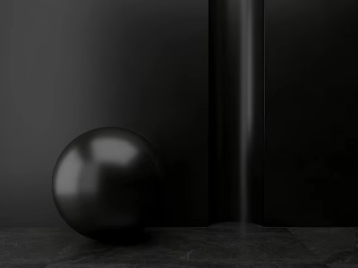 Minimalist Black Wall Interior With Sleek Surface And Black Sphere On Dark Floor 3d model