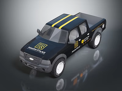 Black Pickup Truck with Yellow Stripes Material Haul Lettering and White Rims 3d model