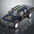 Black Pickup Truck with Yellow Stripes Material Haul Lettering and White Rims