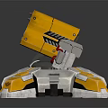 Yellow and Silver Mechanical Multi Barrel Turret Weapon with Metallic Base Structure 3d model