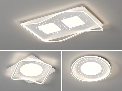 Modern White Ceiling Light With LED Lighting And Dot Patterns In Square Round Shapes 3d model