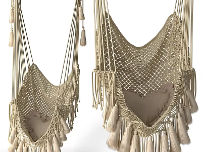 Handwoven Beige Hanging Sofa Set With Tassels For Modern Home Interior Decor 3d model