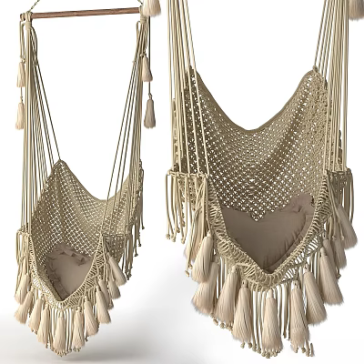Handwoven Beige Hanging Sofa Set With Tassels For Modern Home Interior Decor 3d model