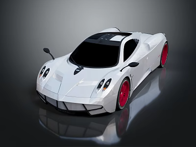 Sleek White Sports Car With Black Roof Red Wheels And Unique Design 3d model
