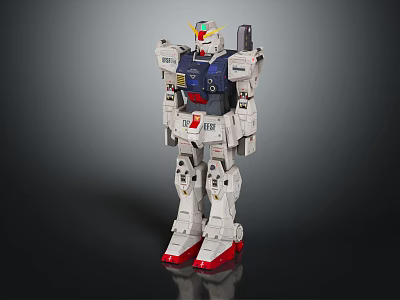 Gundam Robot Model With White Armor Blue Details And Red Feet Design 3d model