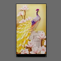 Vibrant Peacock Animal Painting With Blossoming Magnolia Flowers And Classical Pedestal
