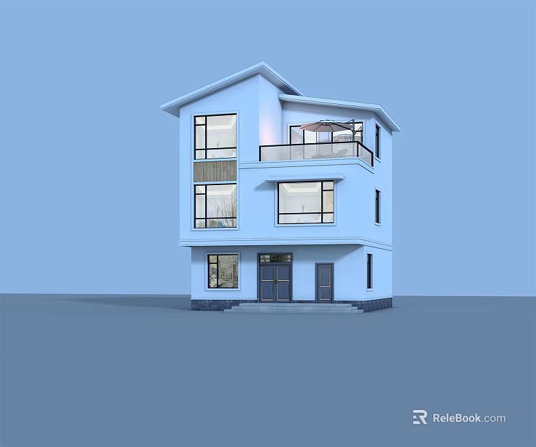 Modern Three Story Detached Villa Exterior Design With Multiple Windows And Balcony 3d model 