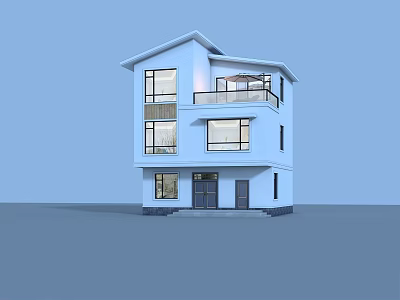 Modern Three Story Detached Villa Exterior Design With Multiple Windows And Balcony 3d model