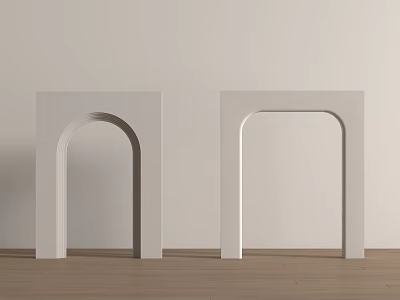 White Arch Decorative Structures With Minimalist Design On Wooden Floor And Light Wall 3d model