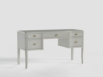 Light Colored Modern Desk With Drawers And Slim Legs Design 3d model