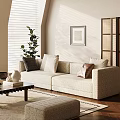 Beige Sectional Sofa With Decorative Pillows In Sunlit Living Room Coffee Table And Potted Plant