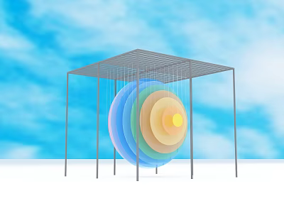 Colorful Concentric Discs In Metal Frame Structure Against Blue Sky Background 3d model