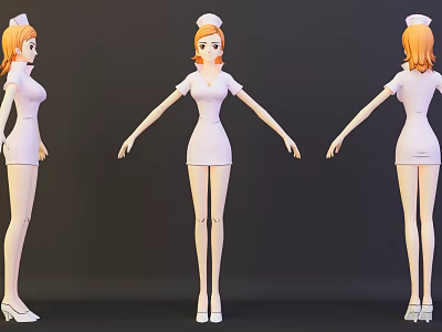 3D Anime Game Character With Orange Hair In White Nurse Uniform And High Heels 3d model