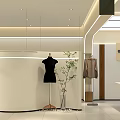 Modern Clothing Store with Curved Display Wall Mirrors White Counter And Lighting