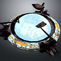 Futuristic Industrial Circular Structure With Blue Central Area And Orange Ring