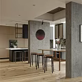Modern Apartment Interior With Open Layout Dining Kitchen 3d model