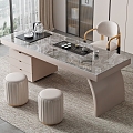 Modern Tea Table and Chair Combination Marble Tea Table Rock Board Tea Table Metal Chair Sofa Stool Tea Set Bookcase Kettle 3d model