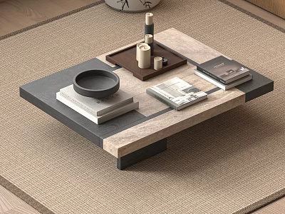 modern coffee table square marble wood 3d model