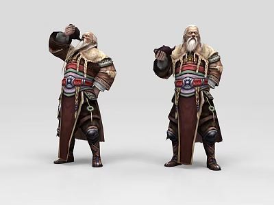 Game Movie Elderly Male Characters in Traditional Robes Beard Decorative Belts Armor And Different Poses 3d model