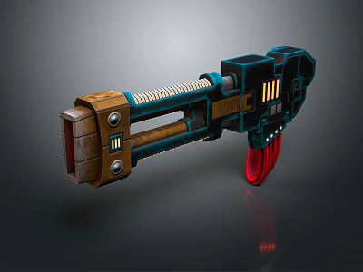Futuristic Sci Fi Weapon With Blue Brown Body Red Cables And Mechanical Structure 3d model