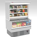 Commercial Refrigerator Freezer With Multiple Shelves Displaying Various Frozen And Refrigerated Food Items