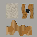 Decorative Wall Art With Geometric Patterns Brown Wavy Panels And Silver Object