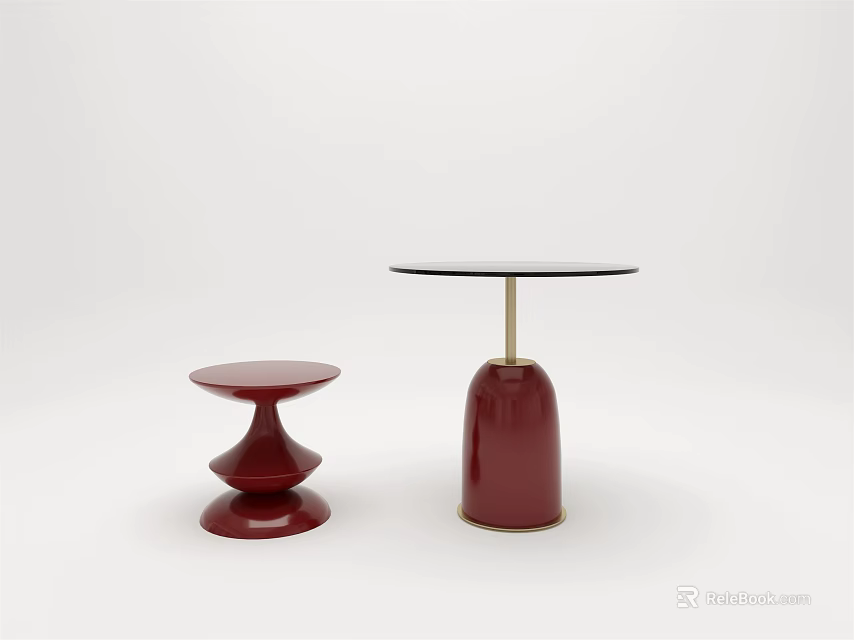 Unique Red Stools With Stacked Circular Base And Black Tabletop Design 3d model