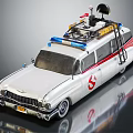 White Ghostbusters Car With Roof Equipment Lights Antenna And Red Stripes