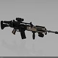 Modern Tactical Assault Rifle With Black And Tan Finish Attached Scope And Tactical Magazine