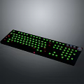 Black Computer Keyboard With Green Backlit Keys And Red Accent Details