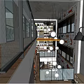 Modern Restaurant Interior With Open Kitchen White Tile Walls Round Pendant Lights And Wooden Tables