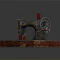 Antique Vintage Sewing Machine Featuring Red Spool And Wooden Base With Retro Design